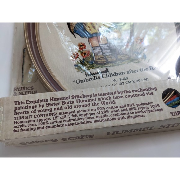 Vintage Hummel Stitchery Kit "Children After the Rain" Crewel Embroidery w Frame - Picture 3 of 10